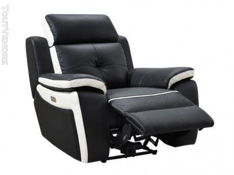 Fauteuil relax électrique en cuir angelique - noir/blanc