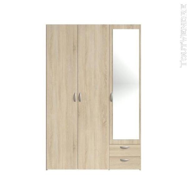 Varia armoire 3 portes miroir decor chene - l 120 x p 51 x h