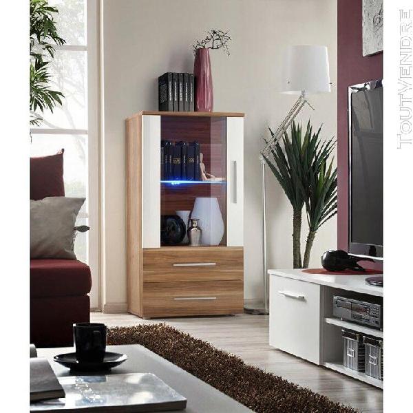 Vitrine neo iv design, coloris prunier et porte blanche bril