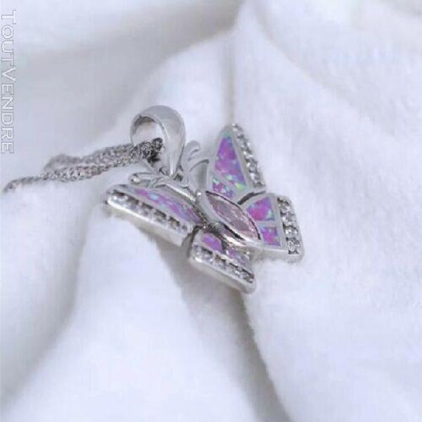 Chaine avec pendentif papillon rose et zirkon rose l56 cm cl