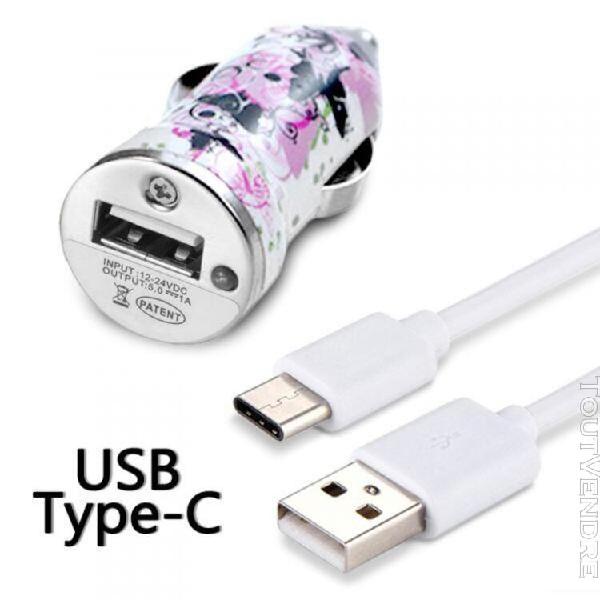 chargeur voiture motif cv14 câble usb type c pour xiaomi mi