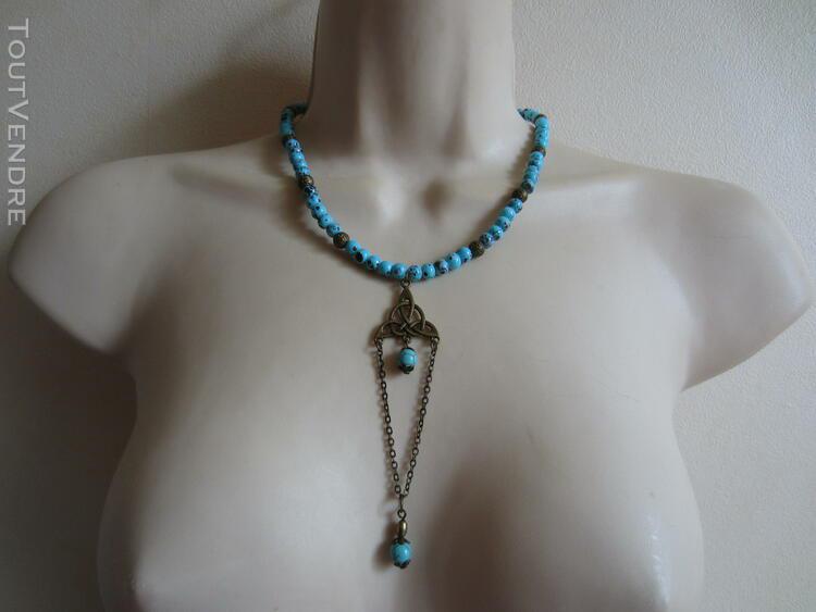 Collier celtique bleu turquoise et bronze