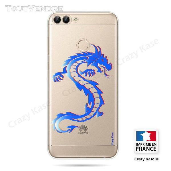 Coque compatible huawei p smart 2018 souple dragon bleu - cr