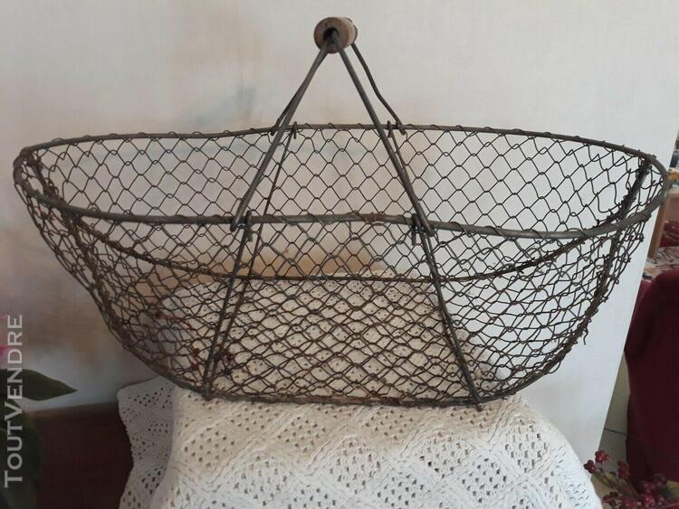 ancien panier a ecrevisses en fil de fer grillage deco shabb