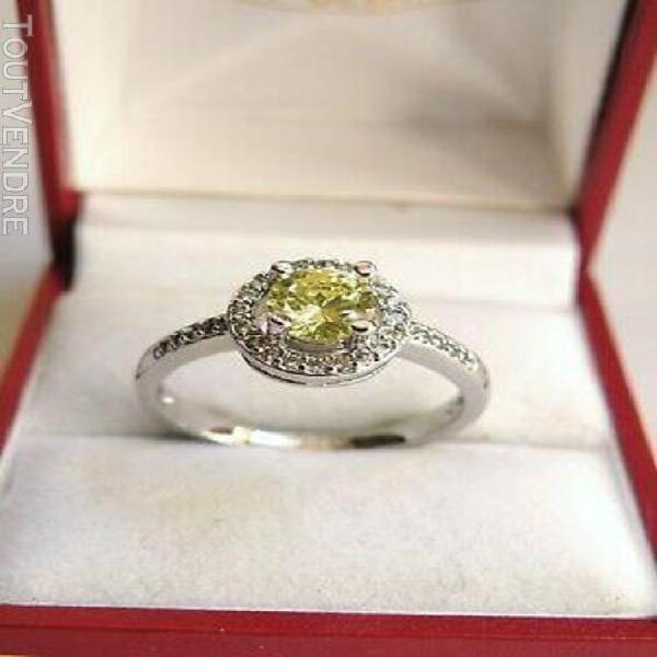 jolie bague or blanc pl 18k pierre citrine et brillants cz.