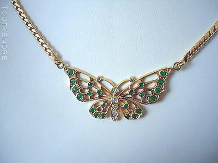 Magnifique collier papillon en or 18k émeraudes et diamants