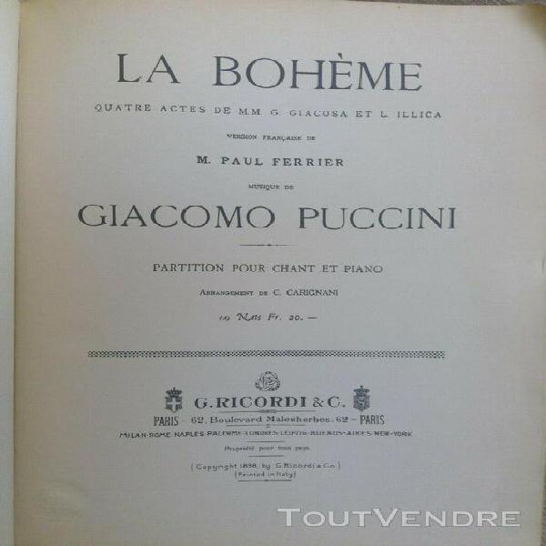 partition opera piano chant - la bohème - g puccini