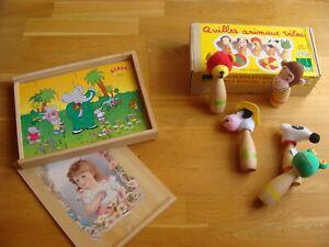 deux jeux en bois vilac jeu de quilles et trois puzzles