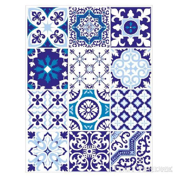 planche de 12 stickers carrelage - carreaux de ciment - blue