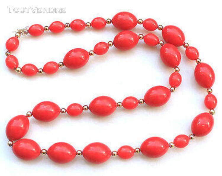 collier sautoir ancien en bakelite fraise corail perles neck