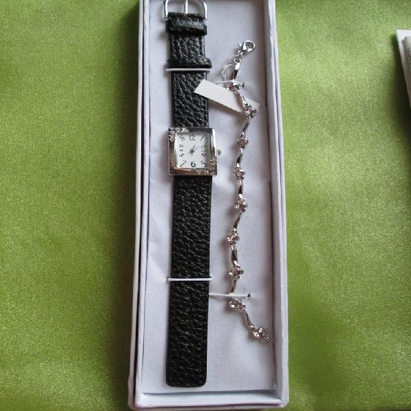 Parure montre et bracelet en métal argenté occasion,