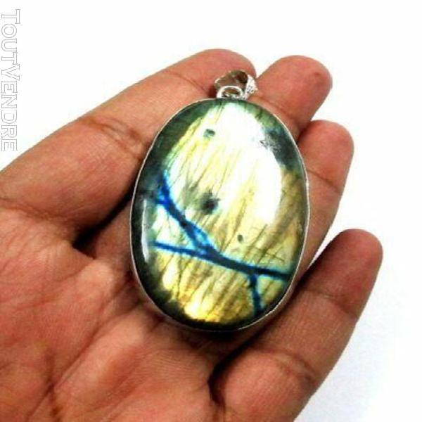 pendentif en labradorite et plaqué argent 925,bijoux,minér