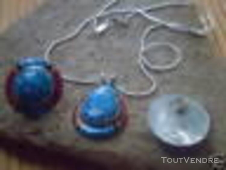 pendentif et boucles oreilles argent indiens zuni turquoises