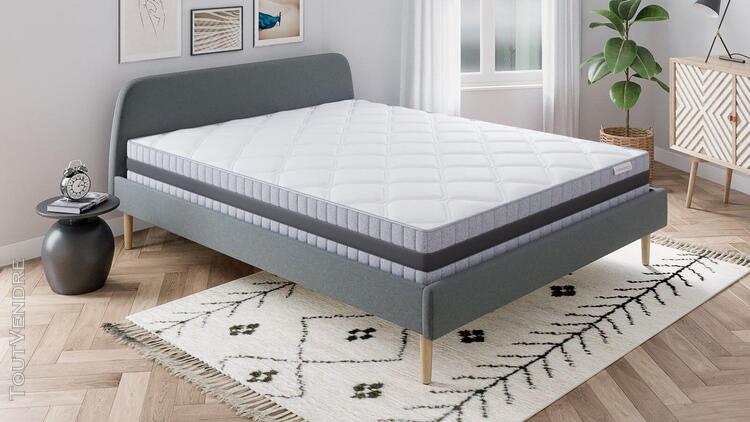 Ensemble matelas mémoire 160x200 memo luxe + lit gris