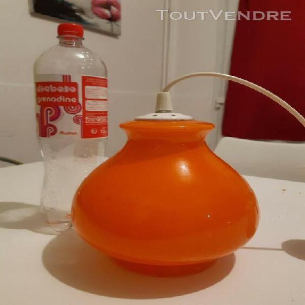 Ancien lustre suspension vintage opaline orange