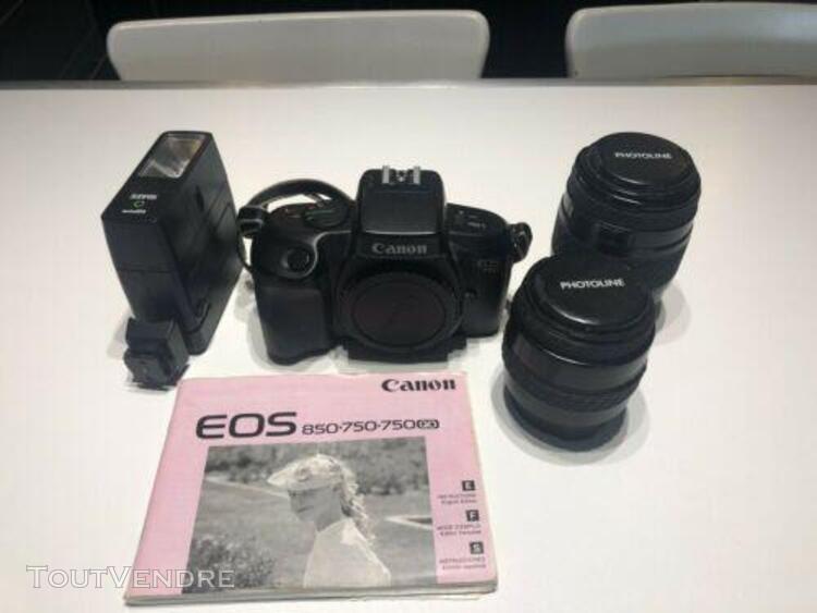 canon 750 eos + 2 objectifs + flash sunpak