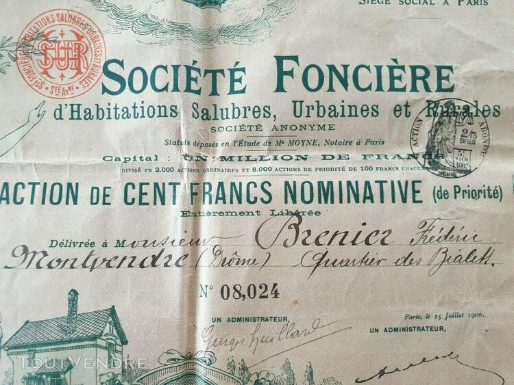 société foncière d'habitation - action de cent francs