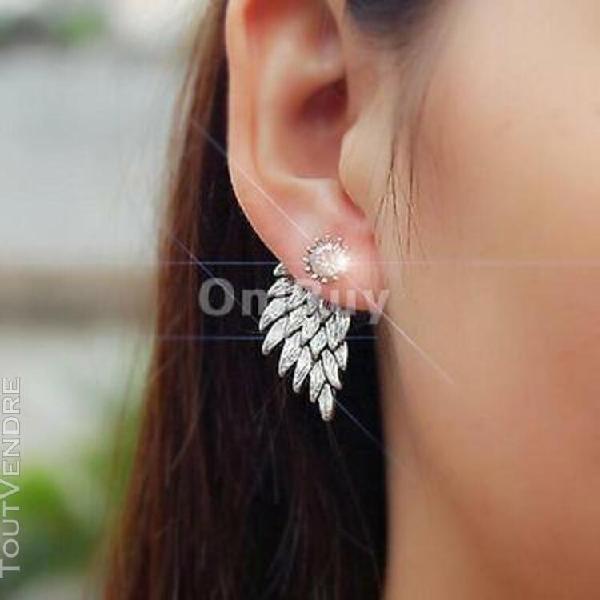 Bijoux boucles d&#39;oreilles doré faux or brillant plume