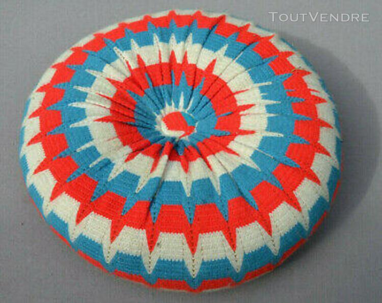 Coussin pouf repose pied vintage années 1970 rouge blanc za