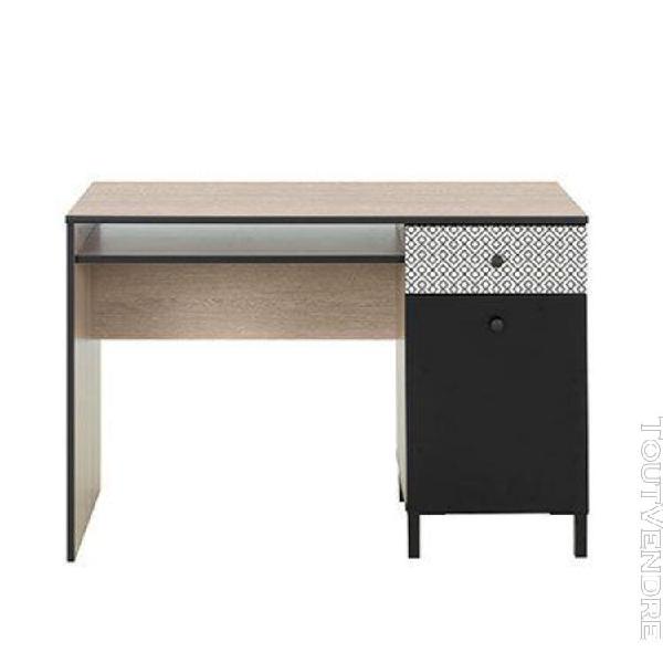 bureau 1 porte et 1 tiroir décor chêne clair, noir et