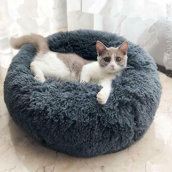 rond chien chat lit maison confortable en peluche chenil chi