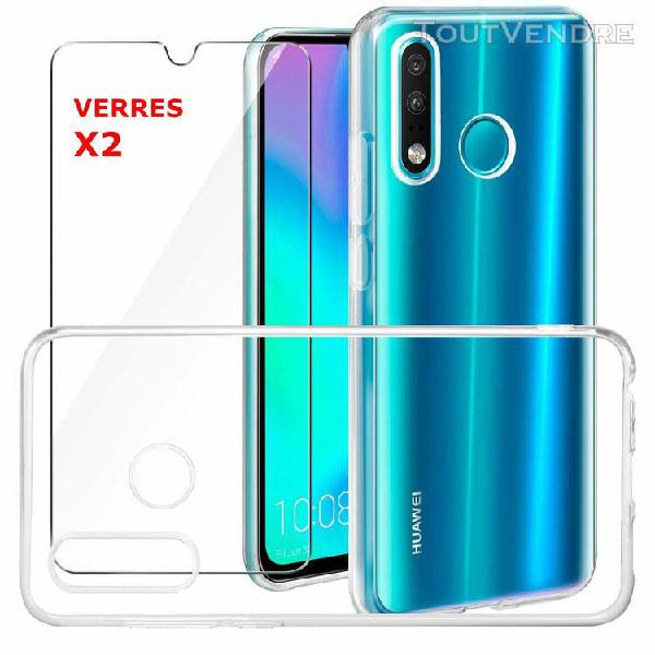 Coque silicone transparente pour huawei p30 lite + 2 verres