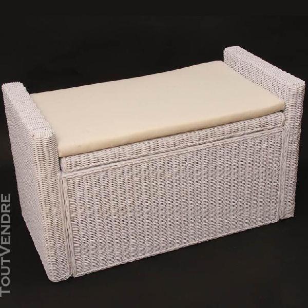 banc banquette / coffre de rangement m92, rotin, blanc