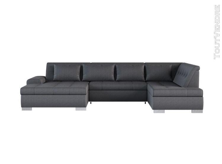 canapé panoramique convertible wesley en tissu gris - angle