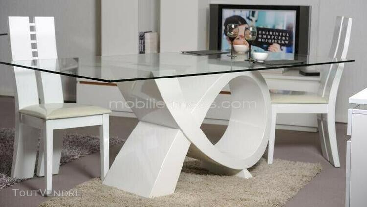 table verre / blanc laquee