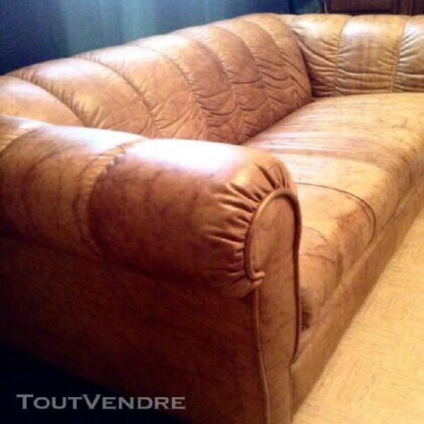 Canapé convertible en cuir véritable / 3 places -