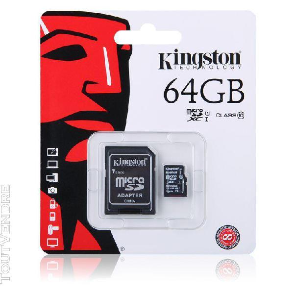 Microsdxc 64go kingston cl10 uhs-i sous blister + adaptateur