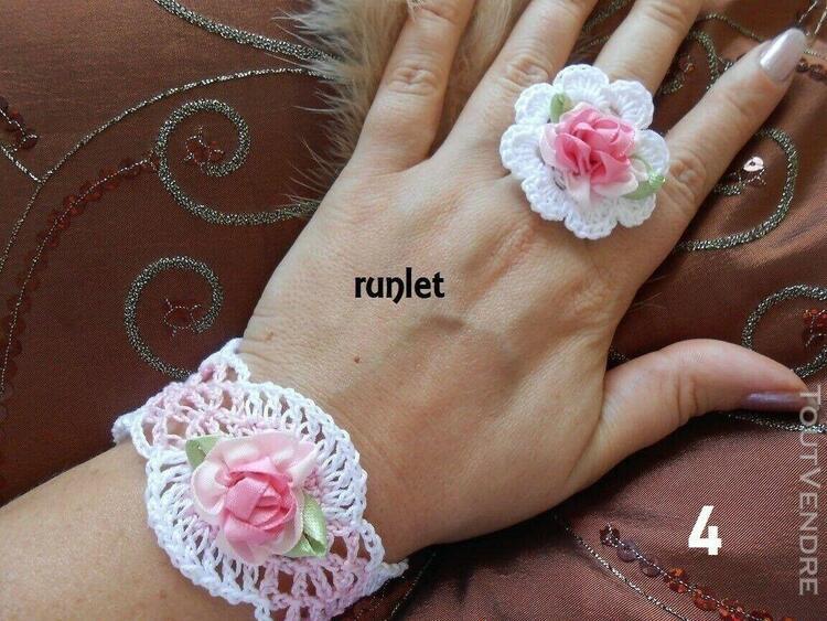 parure bijoux au crochet,bague bracelet.