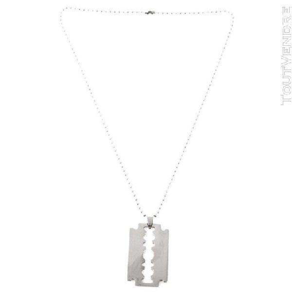 Collier chaîne pendentif lame de rasoir acier inoxydable