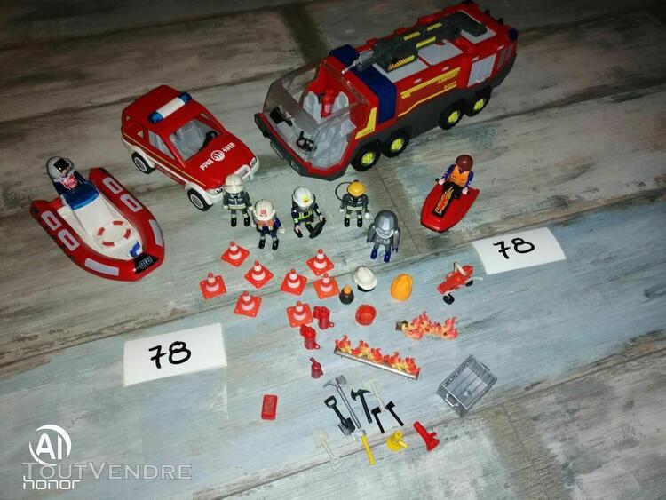 playmobil,tres belle ensemble sur le théme des pompiers pla