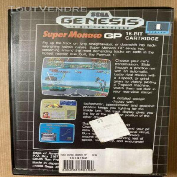 jeux video sega genesis super monaco gp cartouche, boitier,