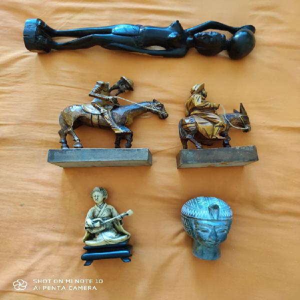 5 belles statuettes bois et pierre occasion,