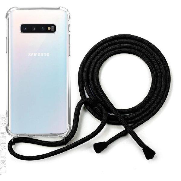 coque galaxy s10 anti-choc silicone avec cordon noir