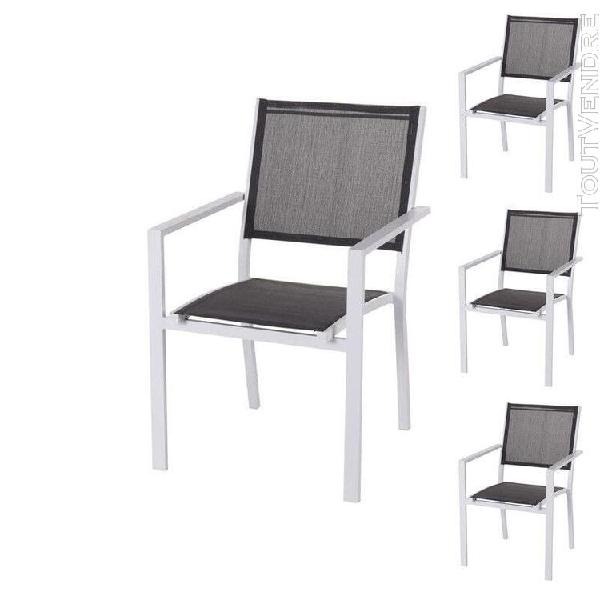 quatuor de chaises textilène gris/métal blanc - vado - l