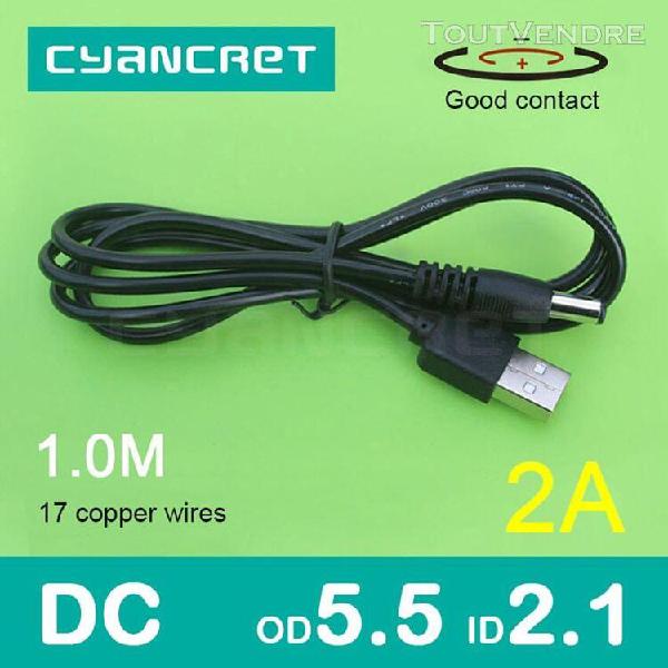 câble d'alimentation usb 2.0 à dc 5.5mm x 2.1mm 1.0m 2a