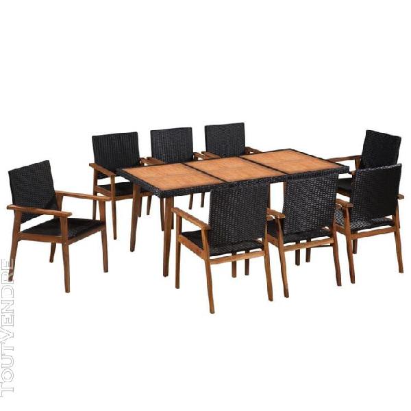 mobilier À dîner de jardin 9 pcs résine tressée noir et