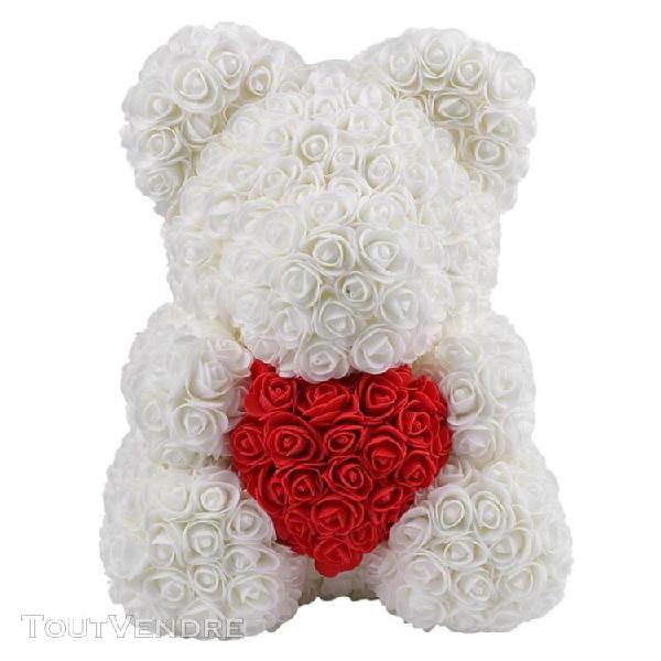 Ours en peluche rose à fleurs artificielles cadeau de la st