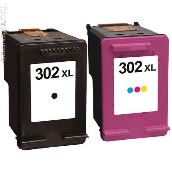 packs 2 cartouches pour hp 302xl noire et couleur compatible