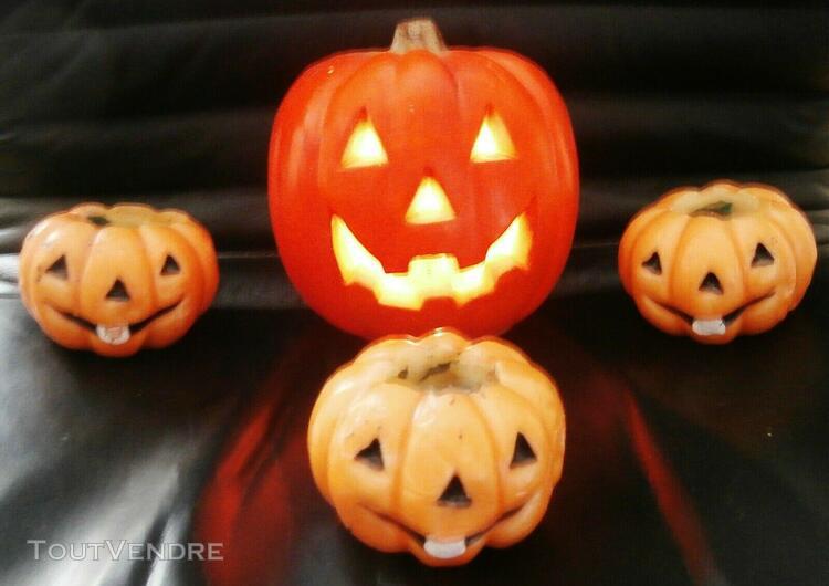 lot halloween - 1 lanterne citrouille et 3 bougies