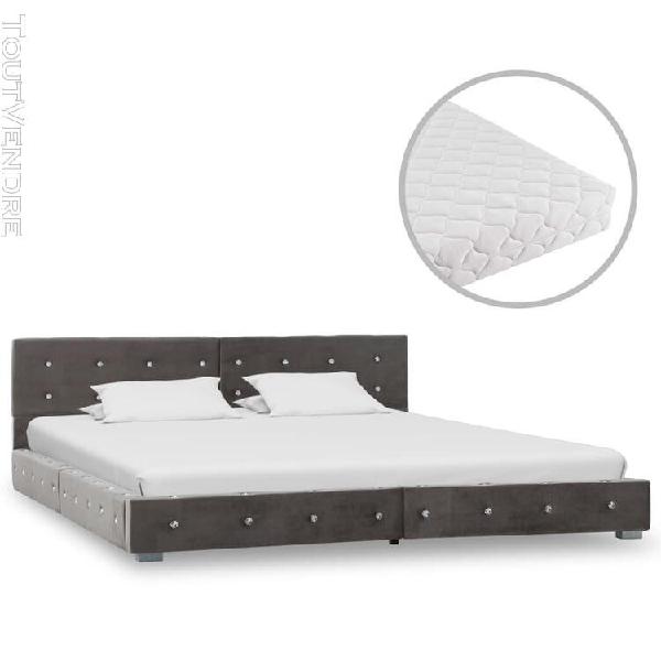 Vidaxl lit avec matelas gris velours 180 x 200 cm