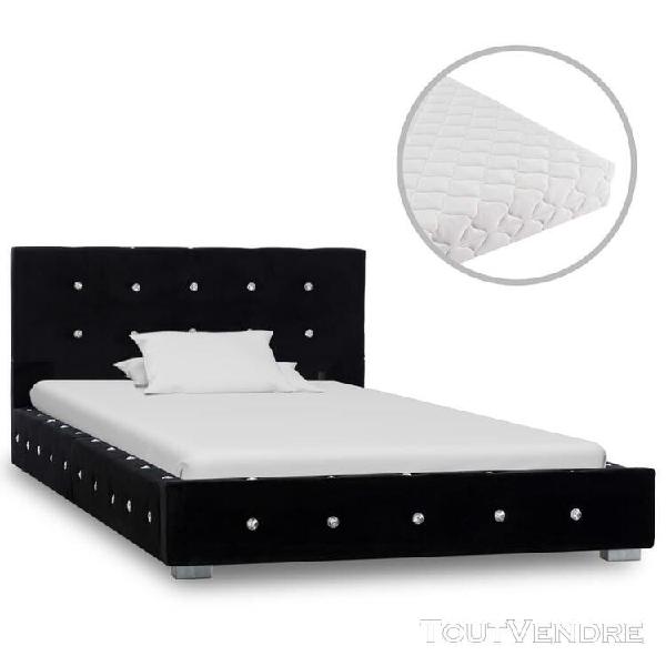 Vidaxl lit avec matelas noir velours 90 x 200 cm