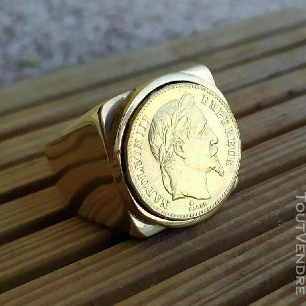 bague chevalière carré 20 francs napoléon iii en acier