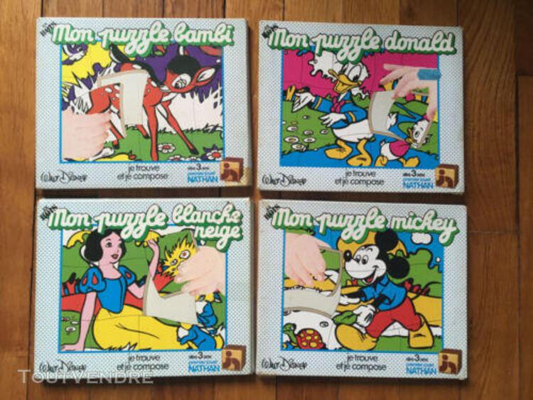 disney lot 4 puzzles bois 1978 bambi mickey donald blanche n