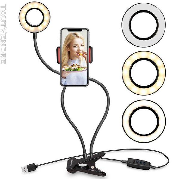 selfie ring light avec support de téléphone paresseux pour