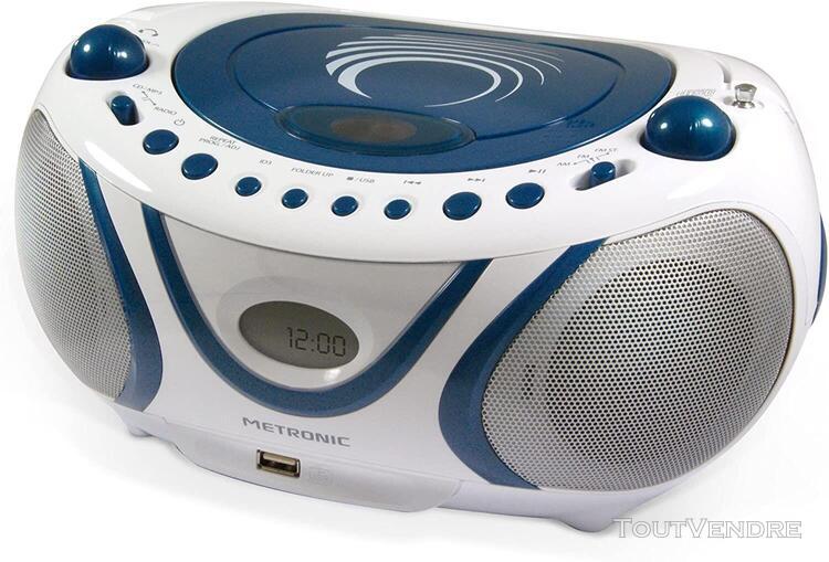 Mini chaine hifi radio lecteur cd mp3 usb bleu blanc