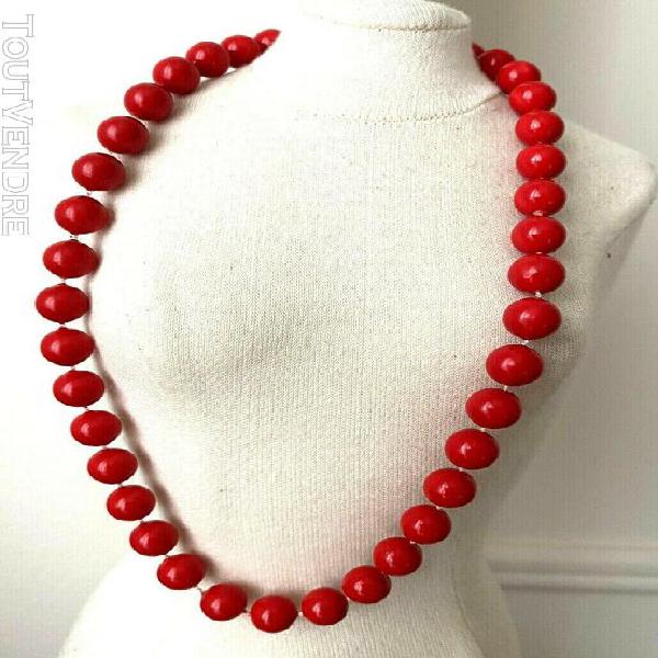 collier vintage plastique rouge neuf 47cm 9mm